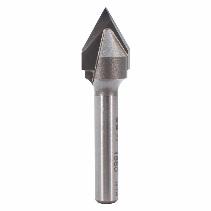 1550 60° V-Groove CNC Router Bit 1/4" SH 1/2" D X 7/16" P X 2" OL